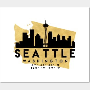 Seattle Washington Skyline Map Art Posters and Art